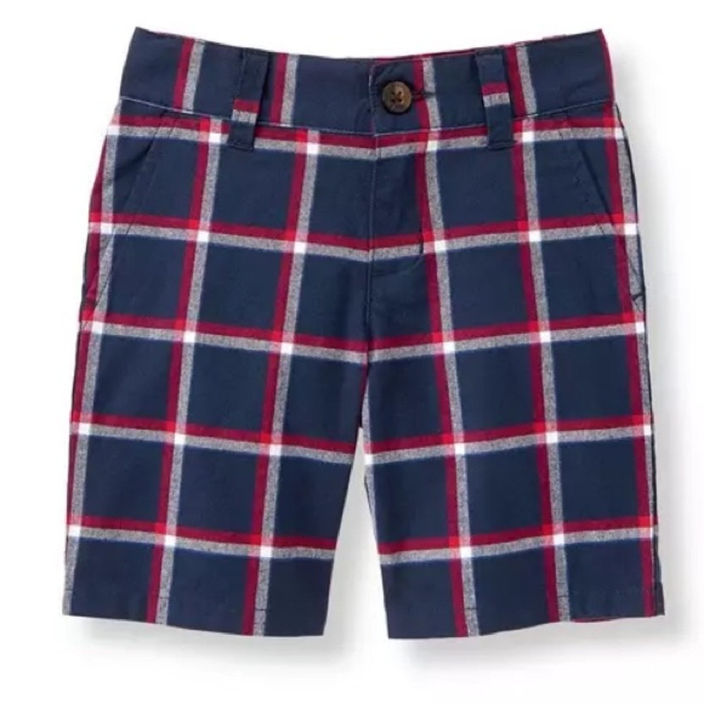 Janie and Jack boys navy plaid shorts in size 12-18m